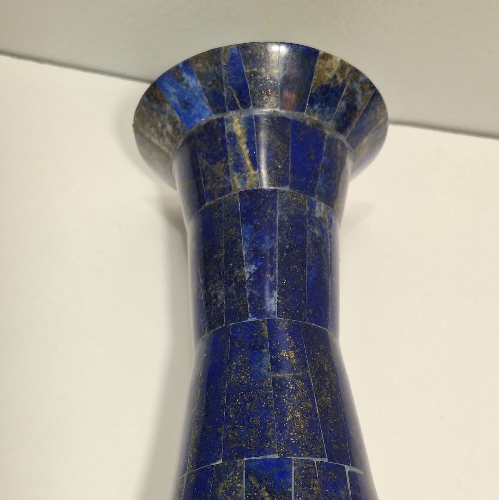 Blue Lapis Lazuli Handmade Brass Lined Natural Gemstone Inlay Vase Cobalt Unique - Picture 10 of 15